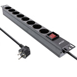 Regleta Inline De 19", Contacto De Protección De 9 Contactos, Con Interruptor, 2 M, Negro