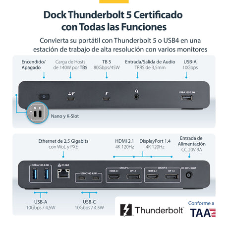 EAN 65030921879 - StarTech.com 206UE-TB5USB4DOCK base para portátil y replicador de puertos Alámbrico Thunderbolt 5 Negro, Gr imagen 7