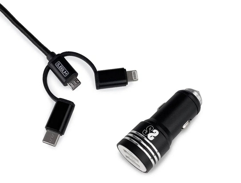 Cargador De Coche Subblim  Sub-Chg-4cc002/ 2 Usb + Cable Usb 3 En 1/ 2.4a/ Negro