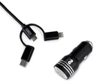 Cargador De Coche Subblim  Sub-Chg-4cc002/ 2 Usb + Cable Usb 3 En 1/ 2.4a/ Negro