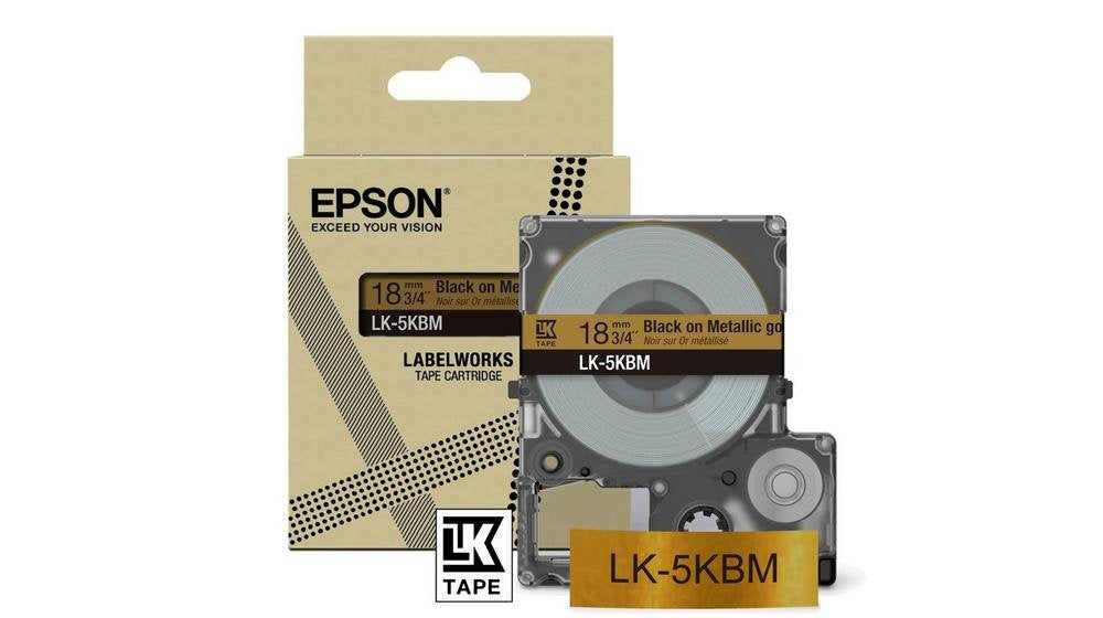Epson Labelworks Lk-5sbm Negro Sobre Plata Metalizado Rollo (1 8 Cm X 9 M) 1 Cinta(S) Caja Para Colgar Cartucho De Cinta Para Labelworks Lw-C410 Lw-C610