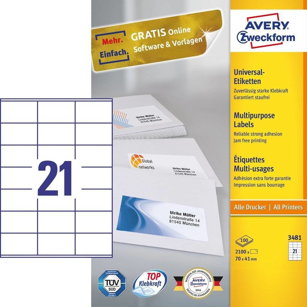 EAN 4004182034811 - Avery 3481 etiqueta autoadhesiva Rectángulo Permanente Blanco 2100 pieza(s) imagen 2