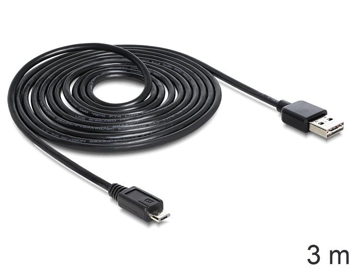 Cable Delock Easy-Usb 2.0, Conector Usb-A > Conector Micro-Usb Negro, 3 Metros, El Conector Usb-A Se Puede Utilizar En Ambos Lados 83368