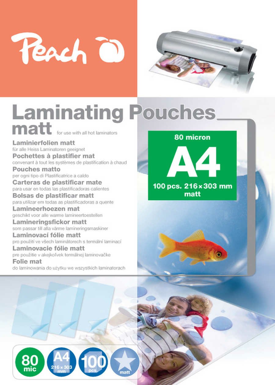 Película De Peach Laminier A4 80mic Pp580-22, Matt, 100 Piezas, 100 Piezas S-Pp580-22
