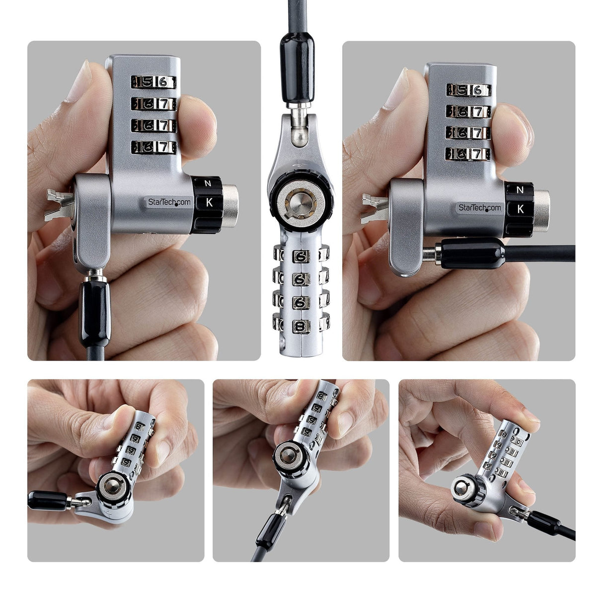 Startech.Com Startech - Candado Con Cable De Seguridad - 3-In-1, Keyed Alike/Combination Security Cable Lock, Anti-Theft - Negro & Plateado - 2 M - Conforme Taa (Paquete Con 10)