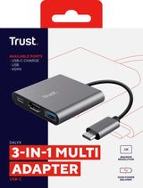 Conversor Trust Dalyx 3 In 1 Usb Tipo-C Macho Hdmi Hembra Usb Usb Tipo-C Pd 10cm Gris