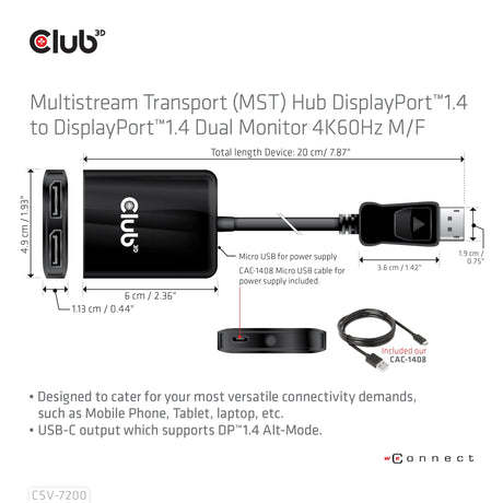 EAN 8719214471927 - CLUB3D Multi Stream Transport (MST) Hub DisplayPort 2x DisplayPort imagen 6