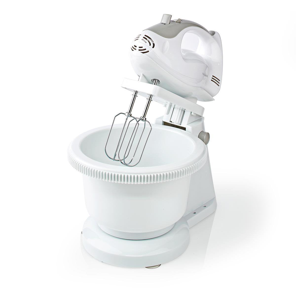 Nedis Batidora Mezcladora Bol Giratorio 2lt  200 W  5 Ajustes Velocidad Funcion Turbo Blanco/Gris