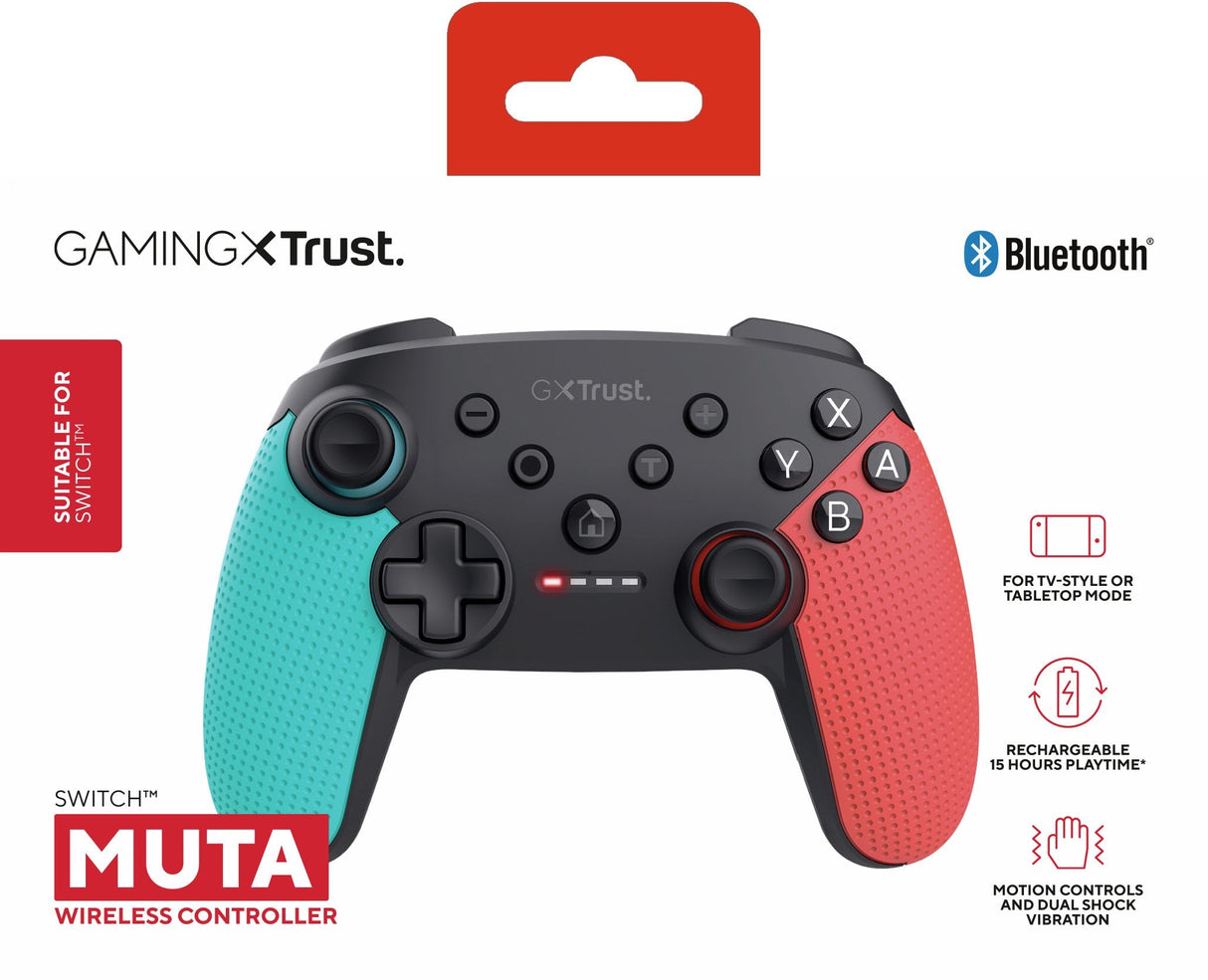 Gamepad Trust Gxt1246b Muta Inalambrico Recedptor Usb-Bt-Cable Usb-Vibracion-Multiplataforma Blu-Red