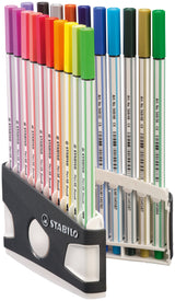 Stabilo Pen 68 Brush Arty Caja De Plastico Rigida Con 30 Rotuladores - Punta De Pincel - Tinta A Base De Agua - Colores