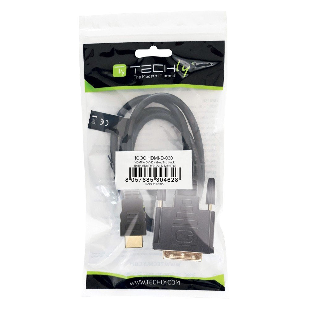 Cable Techly 3.0m Hdmi - Dvi-D M/M 3 M Negro