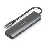 Aisens Usb-C Dock 7 En 1, Usb-C A 1xhdmi, 3xusb-A, 1xusb-C Pd 100w, 1xsd, 1xmicro Sd, Gris, 15cm