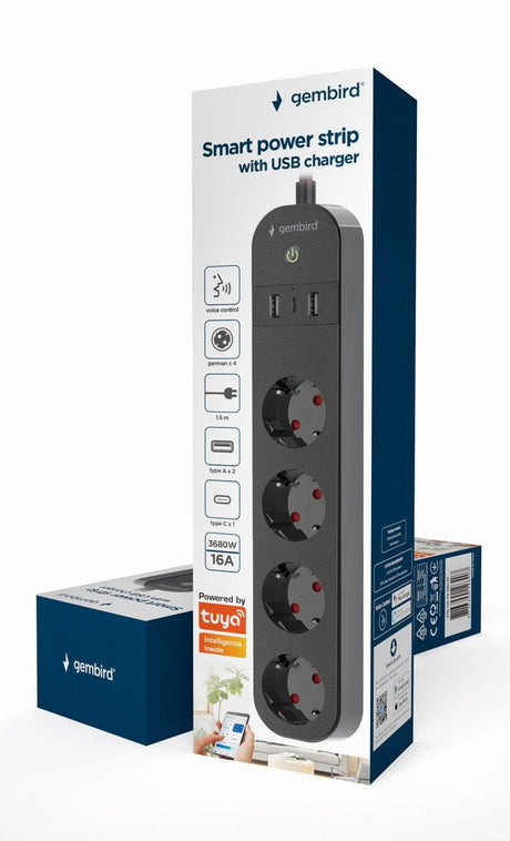 EAN 8716309128407 - Gembird TSL-PS-S4U-01 regleta inteligente 4 salidas AC Tipo E 1,5 m 3 3680 W Negro imagen 9