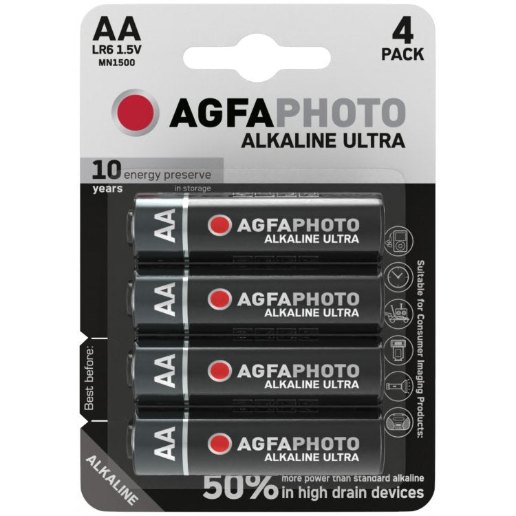 Agfaphoto Pila Alcalina, Mignon, Aa, Lr06, 1.5v Ultra, Retail Blister (4-Pack)
