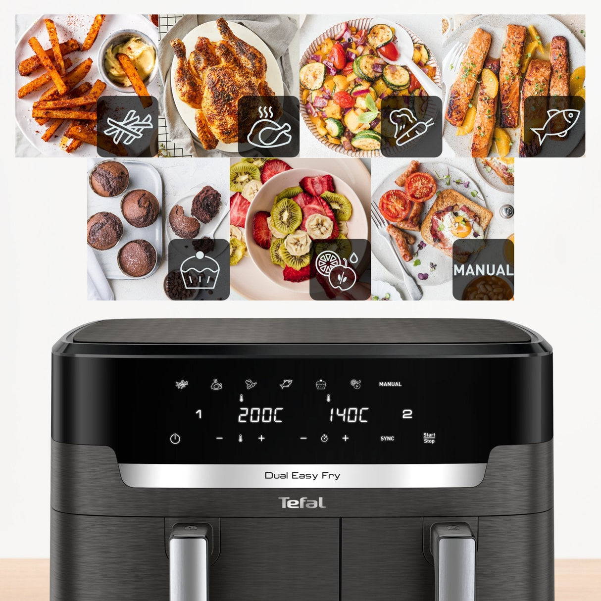 Tefal Easy Fry Dual Xxl Ey942he0 Freidora Doble 11 L Independiente 2020 W Freidora De Aire Caliente Gris