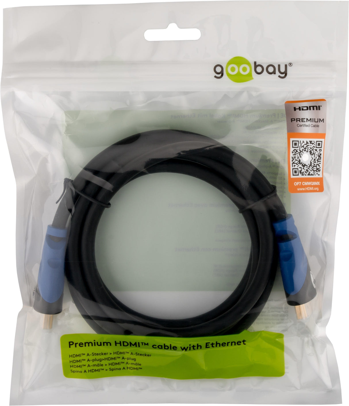 Goobay 1,5m Premium High Speed Hdmi Cable Con Ethernet, 4k (2160p), 18gb S, Chapado En Oro Contactos