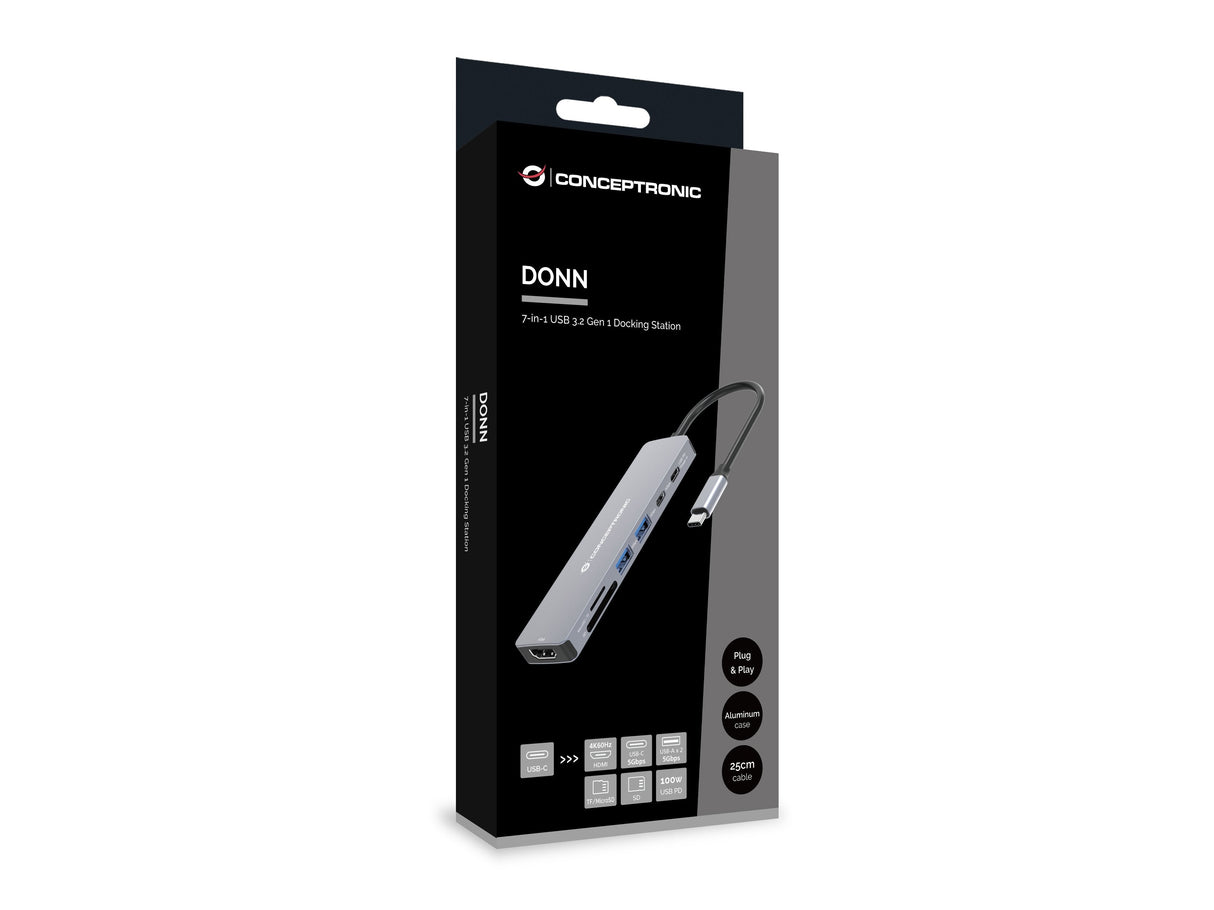 Conceptronic Dock Usb-C->Hdmi,2xusb-C,Sd,Tf,100wpd 25cm Gr