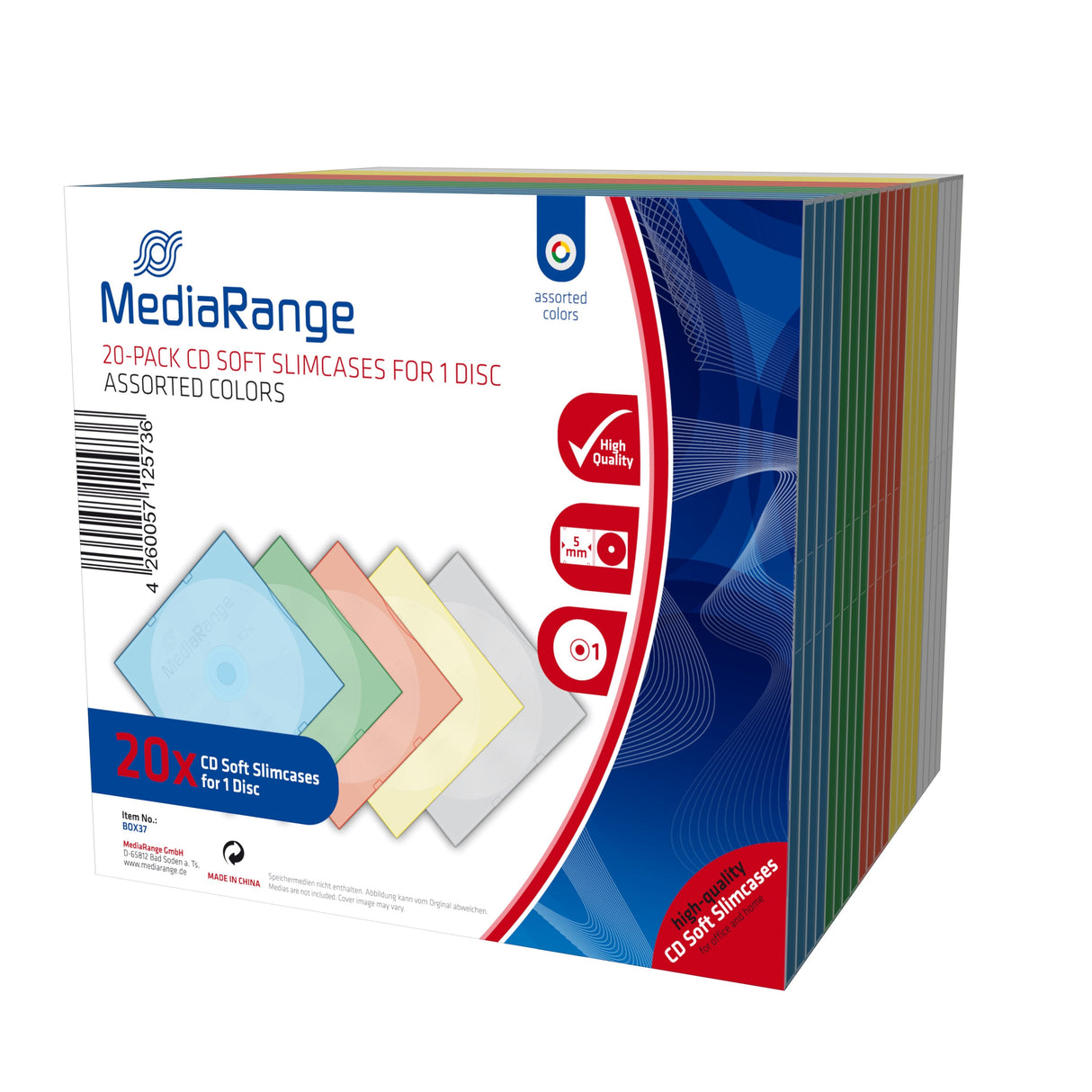 Mediarange Cd Leerbox 20pcs Soft-Slimcase Color 5x4 Retail