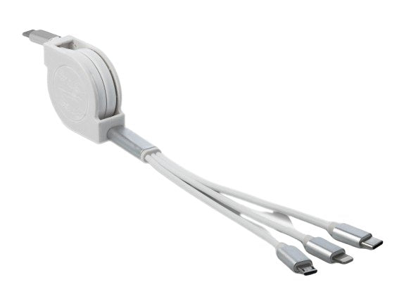 Delock 85844 Cable De Carga Retráctil Usb Type-C 3 En 1 Para Lightning / Micro Usb / Usb Type-C Blanco