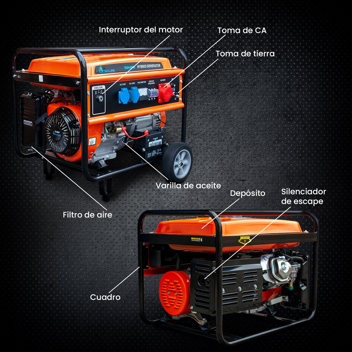 Extralink Ex.30370 Motor-Generador 5000 W 25 L Gasolina Negro, Naranja