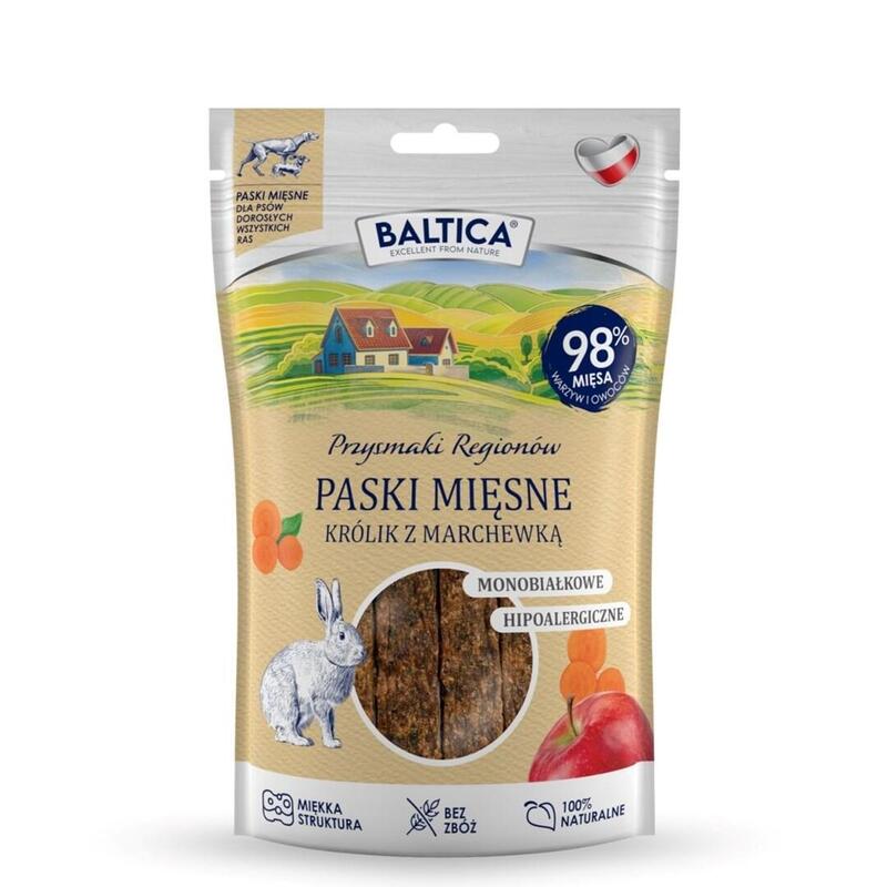 Baltica Przysmaki Regionów Tiras De Carne Conejo Con Zanahoria  Premio Para Perros  90 G