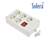 Base Bipolar 5 Tomas Con T/T Lateral 16a 250v Blanco + Interruptor Luminoso Solera 8105il