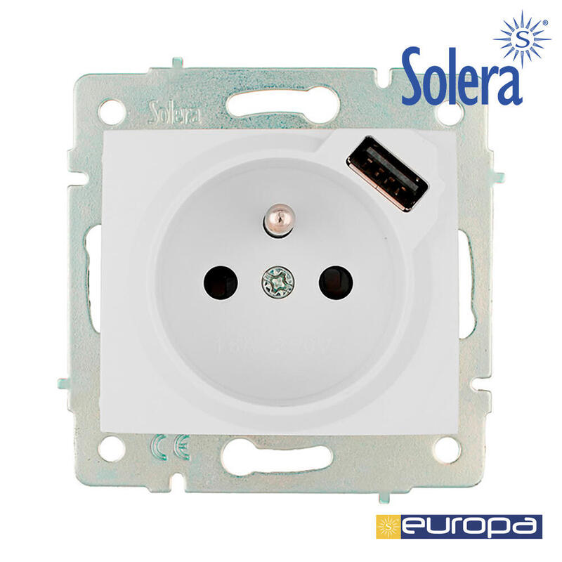 Base Bipolar Con T/Tl 16a 250v Con Usb Con Obturador S.Europa Solera Erp60fusb