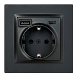 Base Enchufe Schuko + Usb A + C 10,5 W 16 A 250 V~, Simon 10, Negro