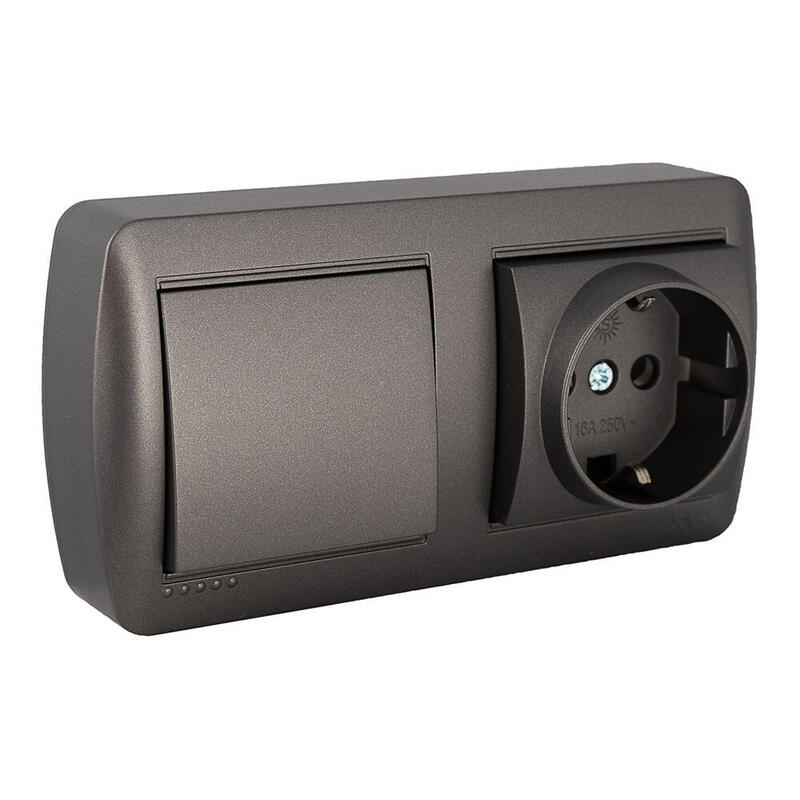 Base Fija 2p+T 16a 250v~ + Conmutador De Cruce 10ax 250v~. De Superficie. Serie Mural