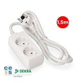 Base Múltiple, 2 Tomas Schuko 2p+T, 1,5m De Cable H05vv-F 3g1,5 Mm² 16a 250v~ 3680 W, Blanca
