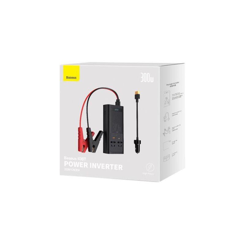 Baseus 300w  Inversor De Coche  220 V, Cn/Ue (Negro)