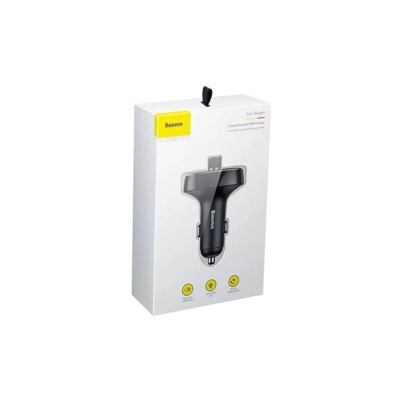 Baseus Car Charger Bluetooth Fm Transmitter S-09, Bt. 4.2, 10m Range, 2x Usb-A, 3.4a, Micro Sd Card Reader, Black (Ccmt000301)