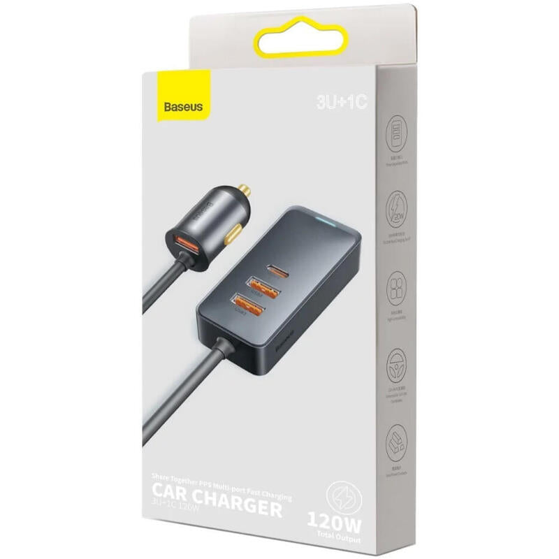 Baseus Ccbtb0g Cargador De Dispositivo Móvil Universal Gris Encendedor De Cigarrillos Auto
