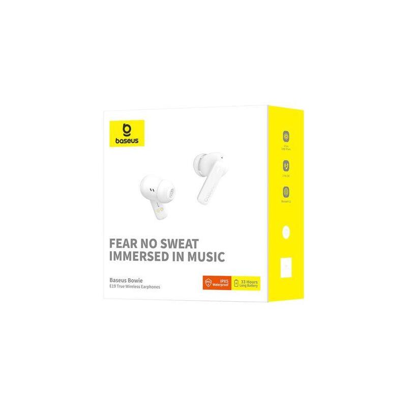 Baseus Earphone Bluetooth Bowie E19 Tws Earphones, Bt 5.3, Enc, Ipx5, White Eu (A00069600223-00)