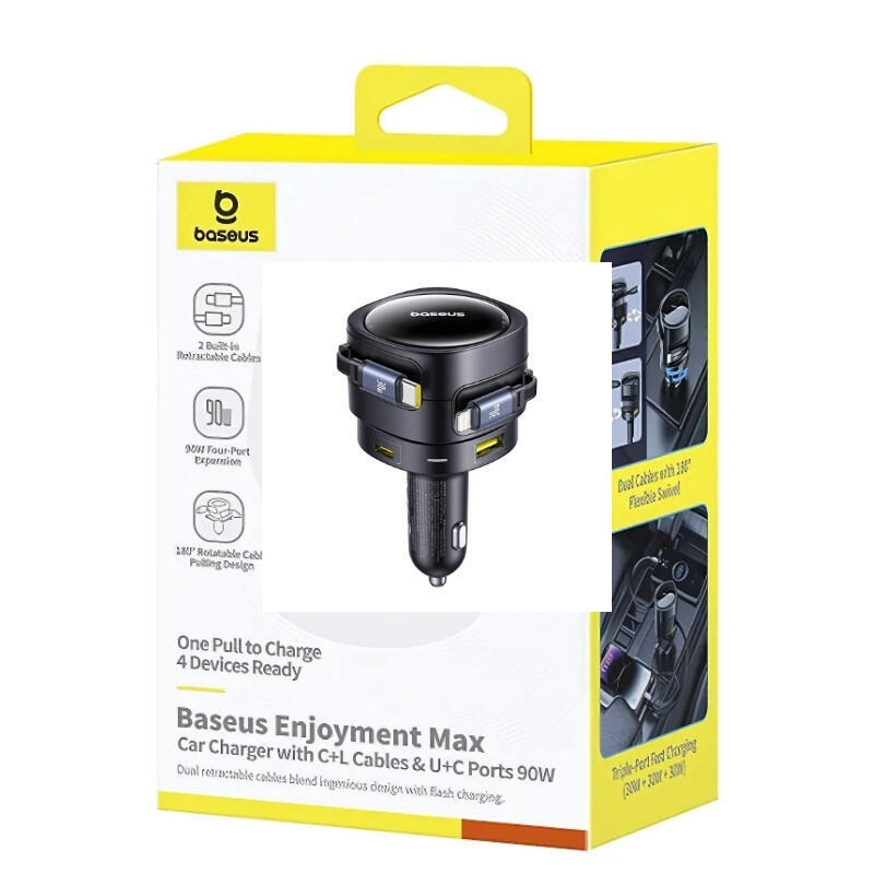 Baseus Enjoyment Max Cargador De Coche 90w Con Cables Usb-C+Lightning Y Puertos Usb-A+Usb-C