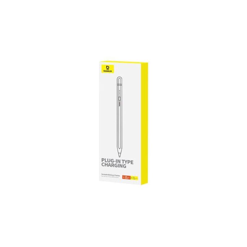 Baseus Tablet Tool Pen Smooth Writing 2 With Led Indicator + Active Replaceable Tip For Ipad, With Usb-A To Lightning Cable, White (P80015806211-02)