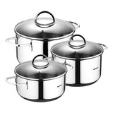 Batería 6 Piezas De Acero Inoxidable Para Inducción; Cazuela Con Tapa Ø16 Cm / Cazuela Con Tapa Ø18 Cm / Cazuela Con Tapa Ø20 Cm