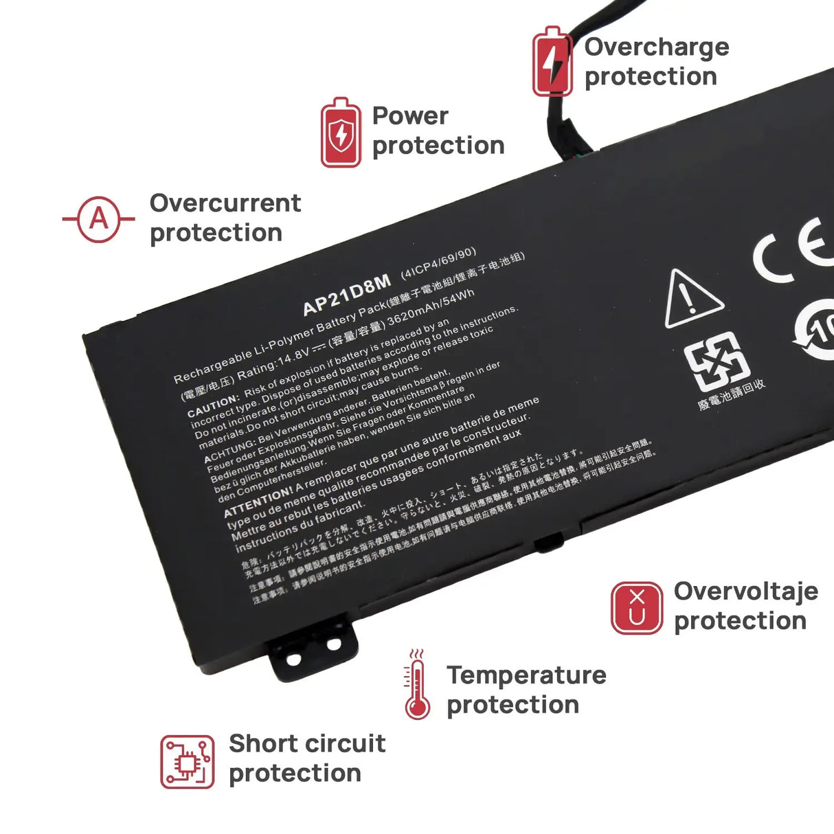 Batería Para Portátil Ap21D8M | Acer Nitro5 N22C1 An515-58-56Cl An515-58-766R An16-51 V15 Anv15-51 Kt.0040G.015