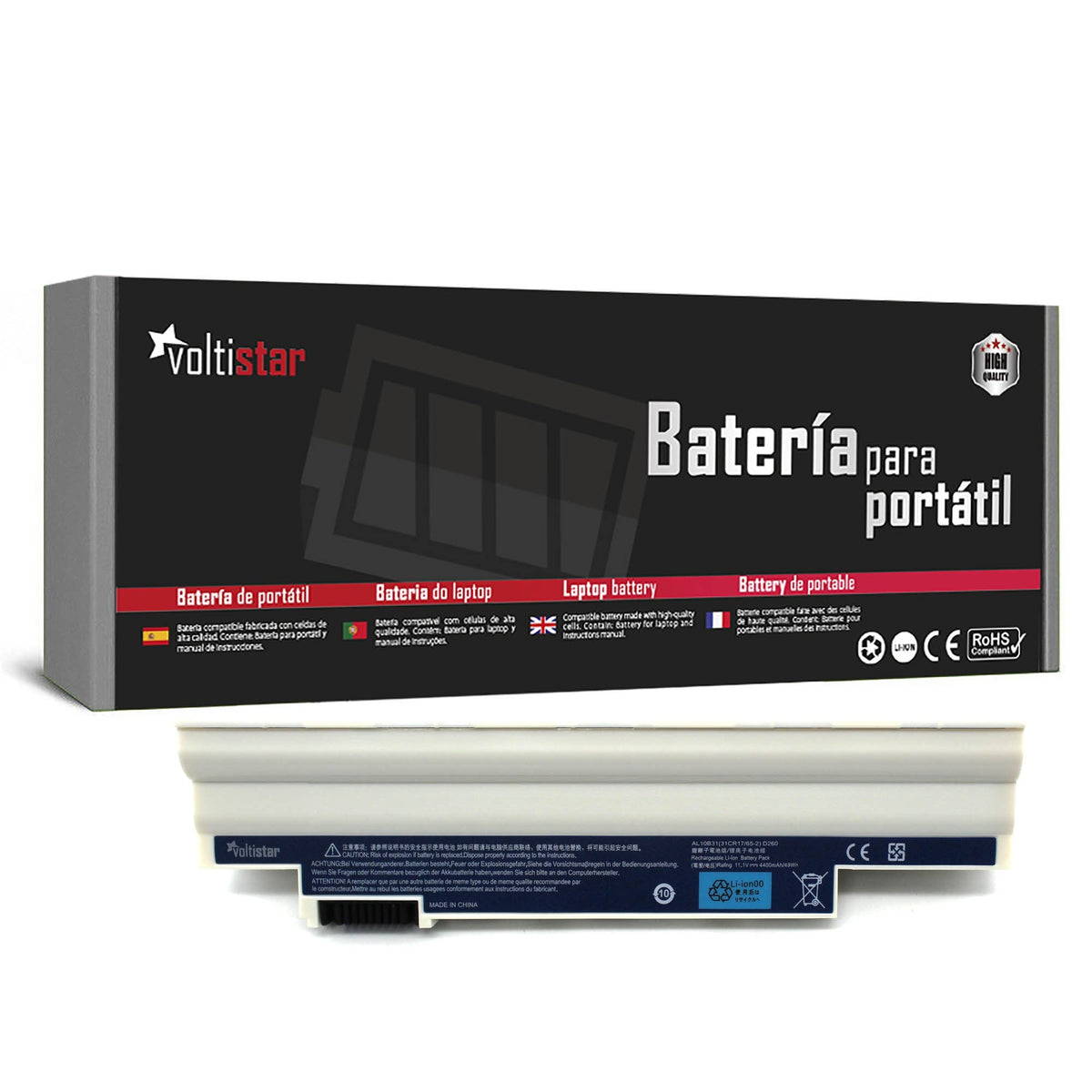 Batería Para Portátil Acer Al10a31 Al10b31 Icr17/65 Lc.Btp00.128 Lc.Btp00.129 Blanca