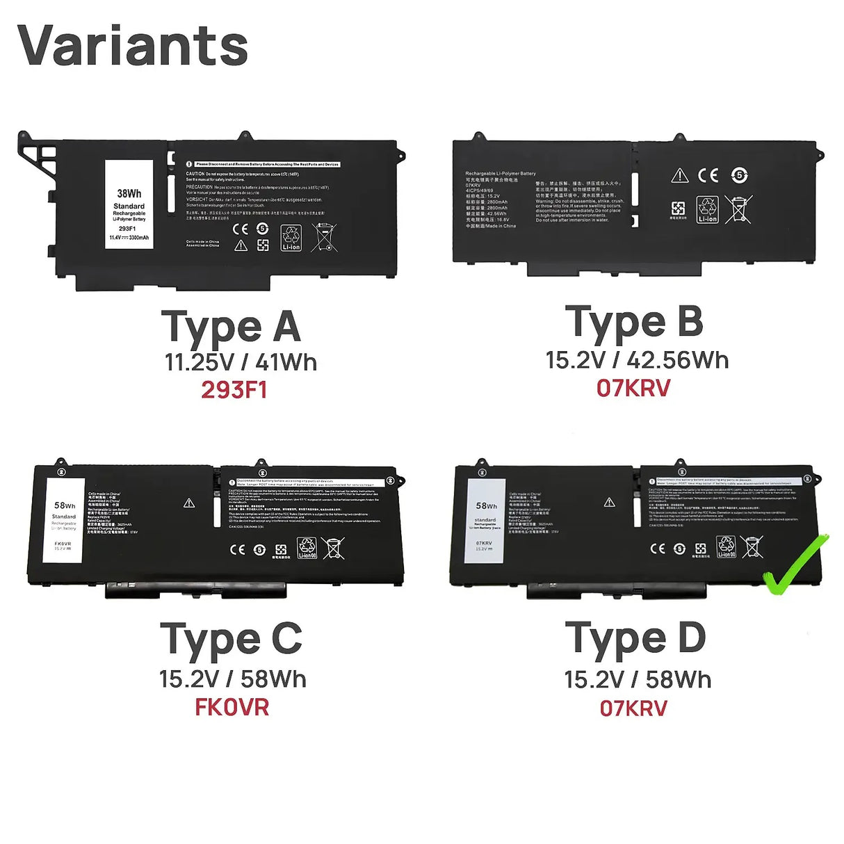 Batería Para Portátil Dell Latitude 14 7430 7330 5430 5330 15.2 V 58 Wh 07Krv