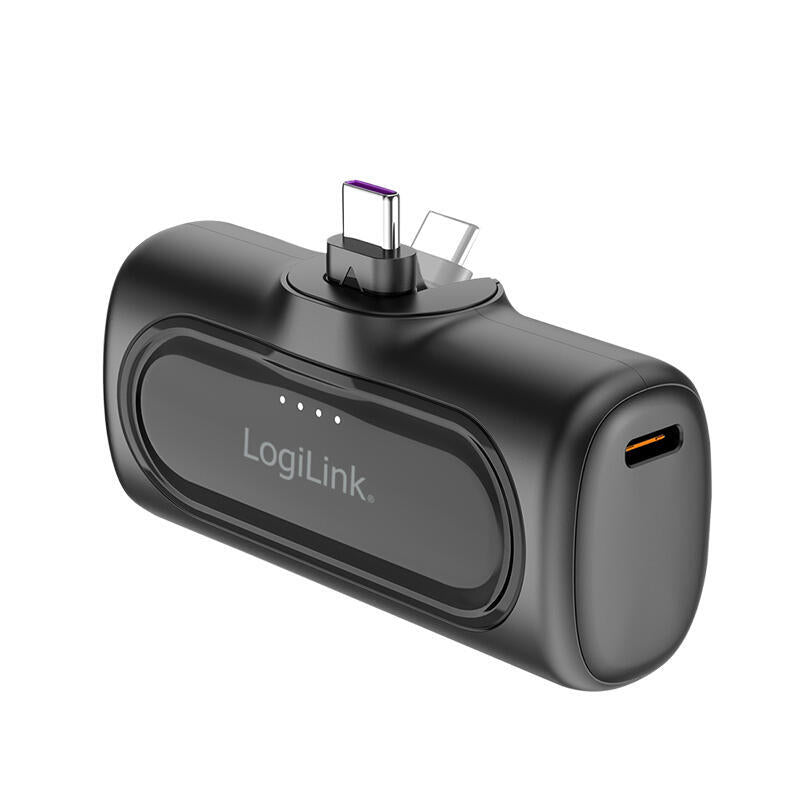 Bateria Externa Power Bank   5000 Mah, Conector Usb-C Integrado, Color Negro  Lipo Logilink