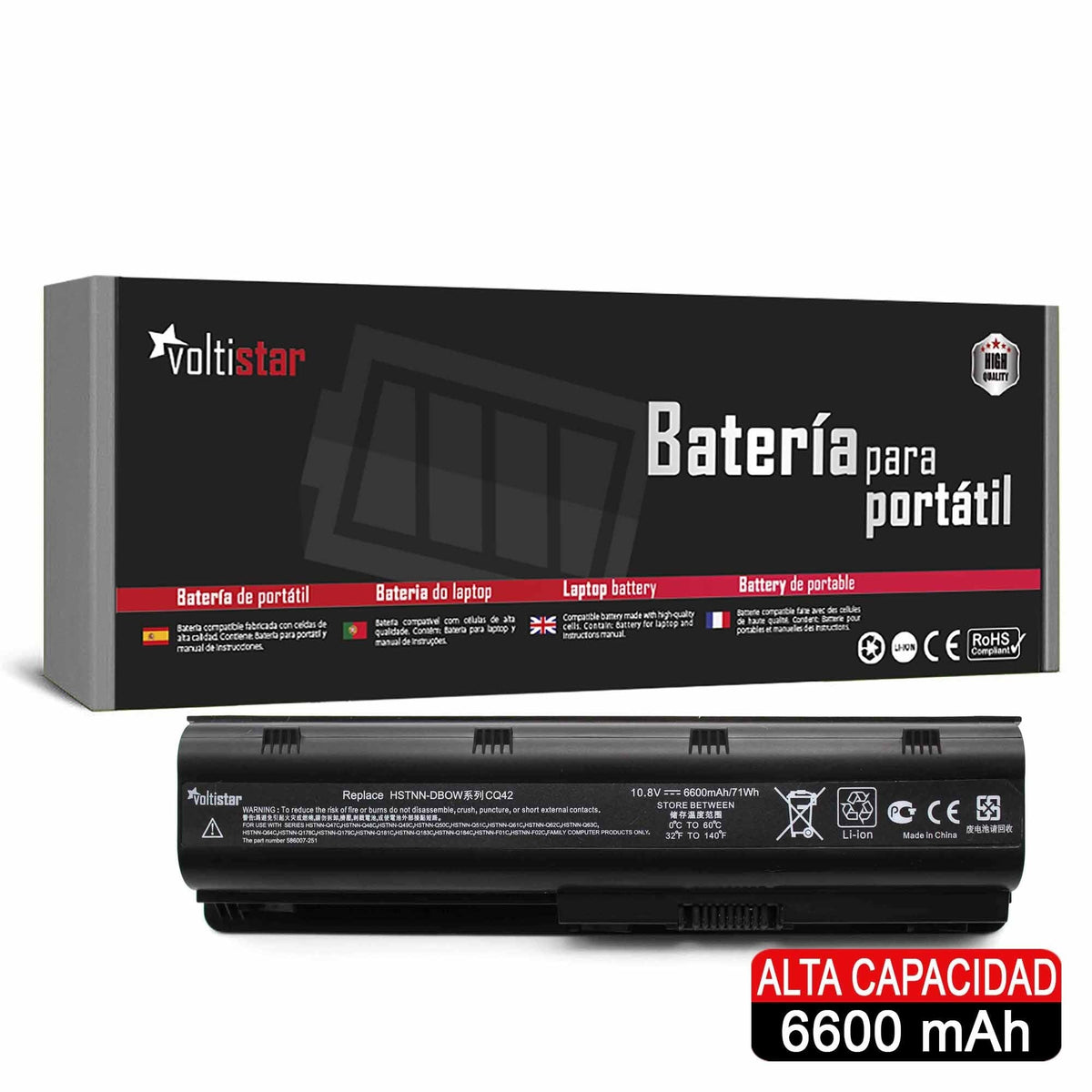 Batería Para Portátil Hp Compaq Presario Cq43-200 Cq72-100 Cq72-200 Cq72-300 Cq72-400 Cq43-101 Cq43-102 Series 10.8V 6600Mah
