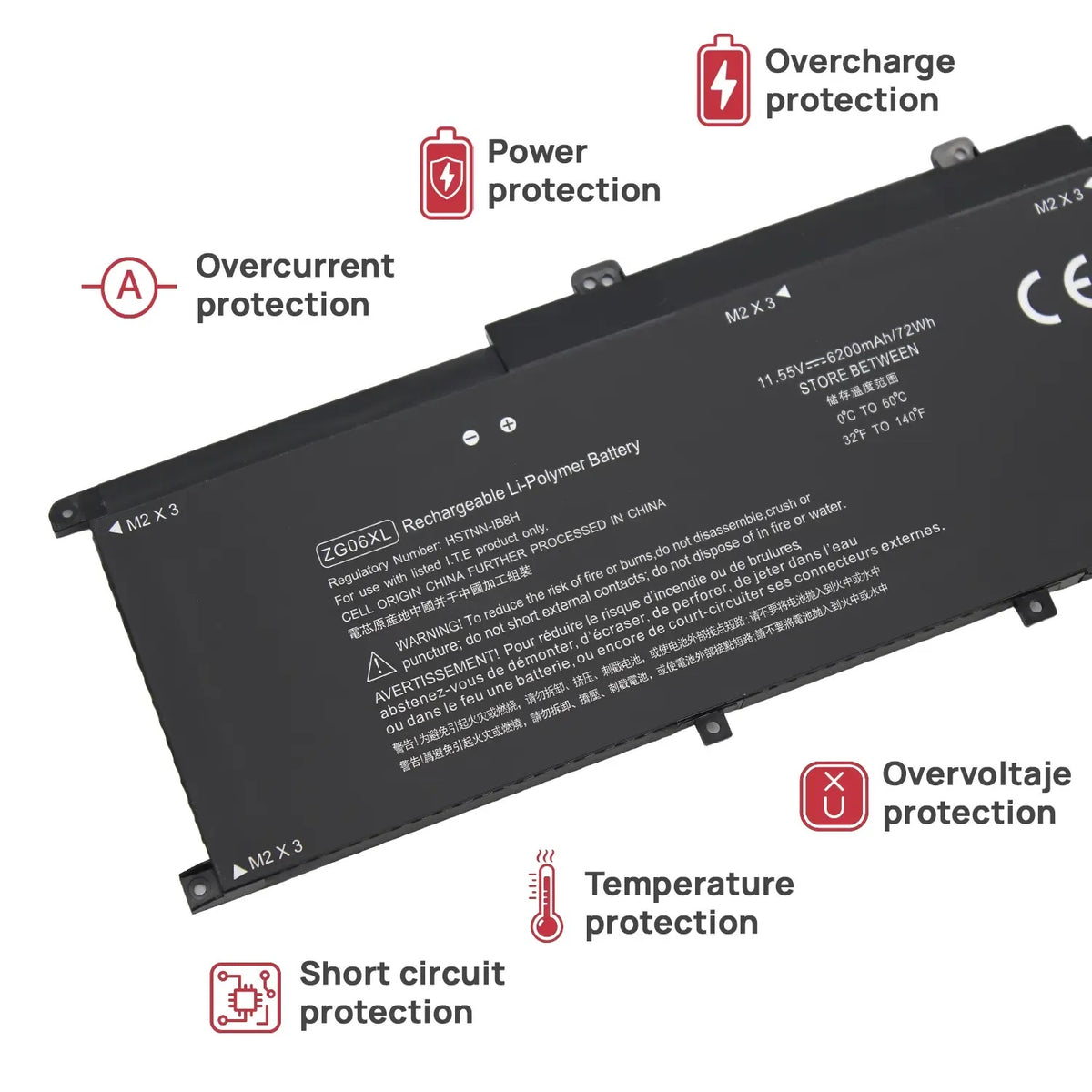 Batería Zg06Xl Para Portátil Hp Elitebook 1050 G1 L07045-855 11.55V 6200Mah 72Wh