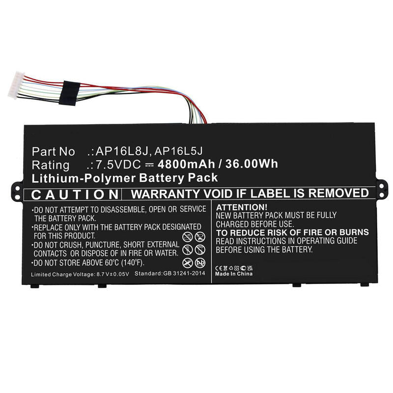 Battery 36.00wh Li-Polymer  7.5v 4800mah, Black For Acer