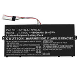 Battery 36.00wh Li-Polymer  7.5v 4800mah, Black For Acer