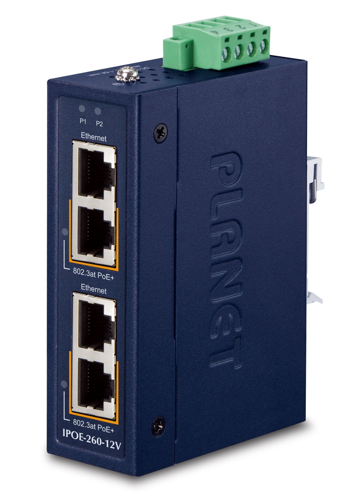 Planet Industrial 2-Port 10/100/1000t Gigabit Ethernet (10/100/1000) Energía Sobre Ethernet (Poe) Azul