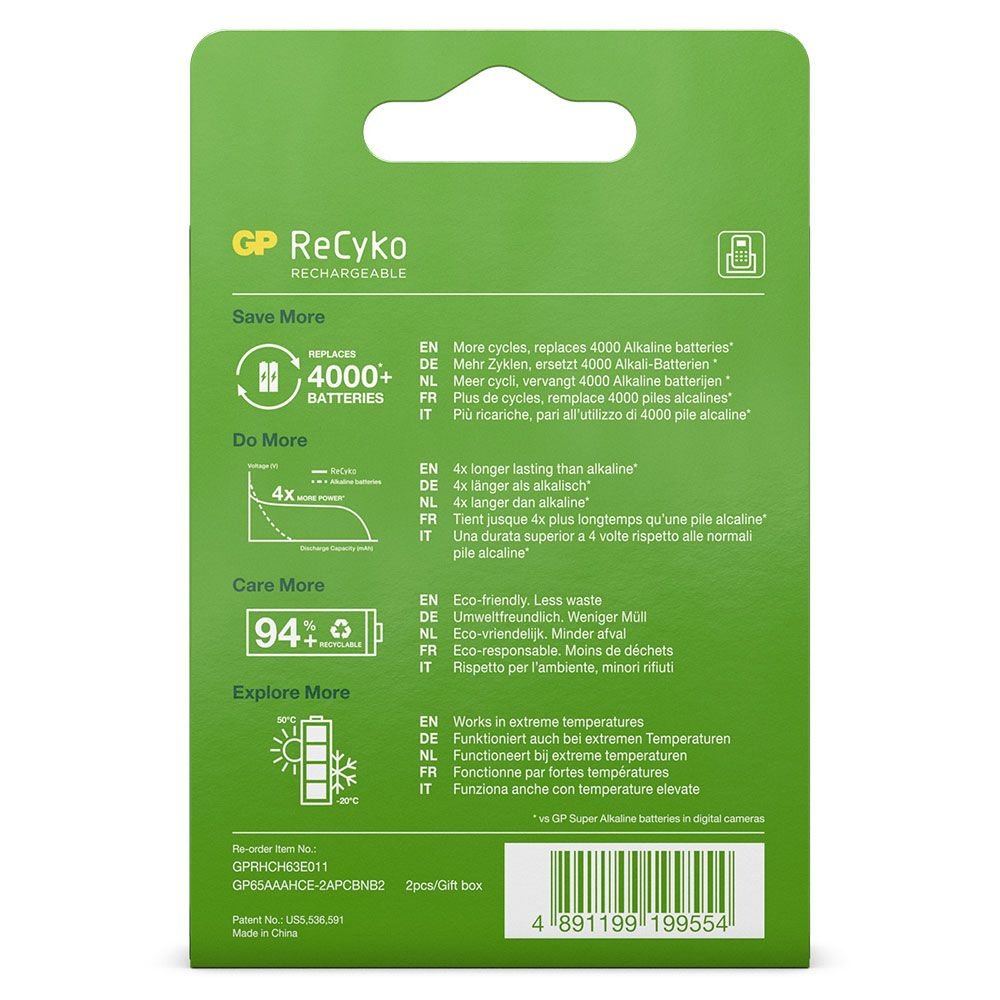 Gp Akku Aaa Micro Nimh 650 Mah 1,2v Recyko 2er Blister