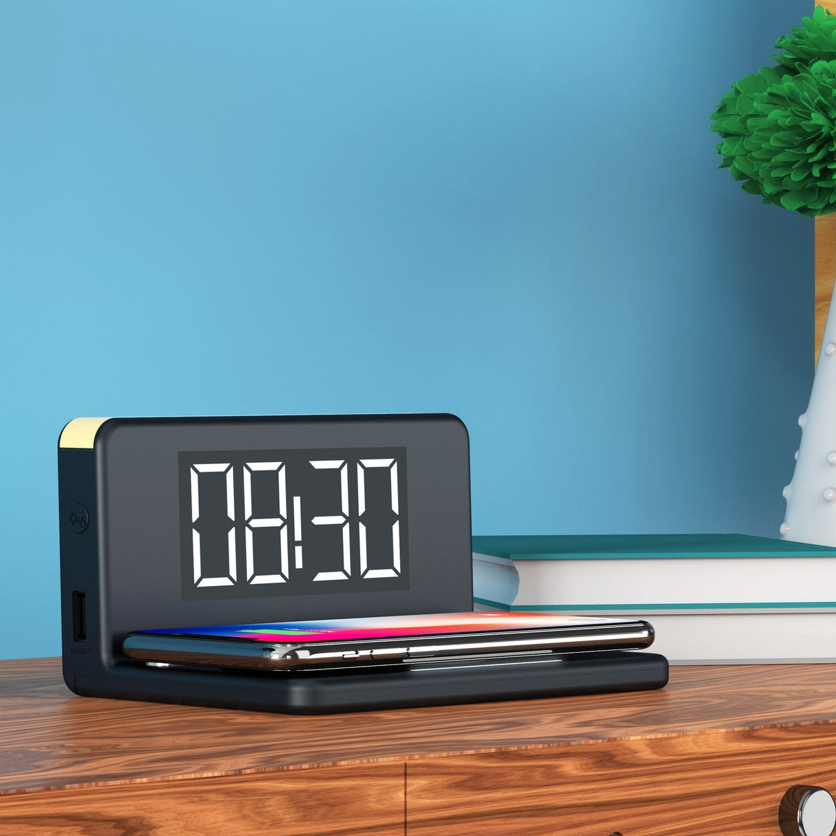 Terratec Chargeair Reloj Despertador Digital Negro, Amarillo