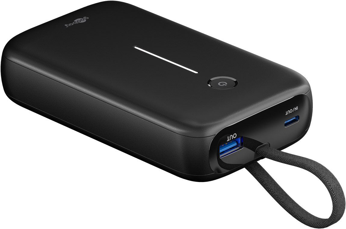 Goobay Powerbank 20.000 Mah, Integriertes Usb-C Cable 13cm, 30 Watt (Negro, 20 Ah, 1x Usb-A, 2x Usb-C, Pd, Qc) 76252