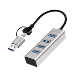 Hub Usb 3.0, 4x Usb-A, 5 Gbit/S, Cable De Conexión 2 En 1, Plateado